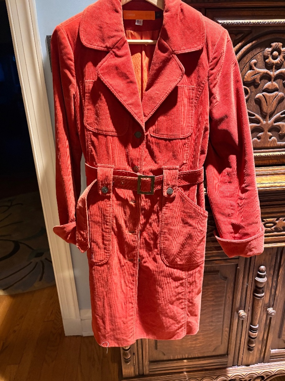 Cynthia Steffe Burnt Orange Corduroy Belted Boho Chic Jacket Coat--Small